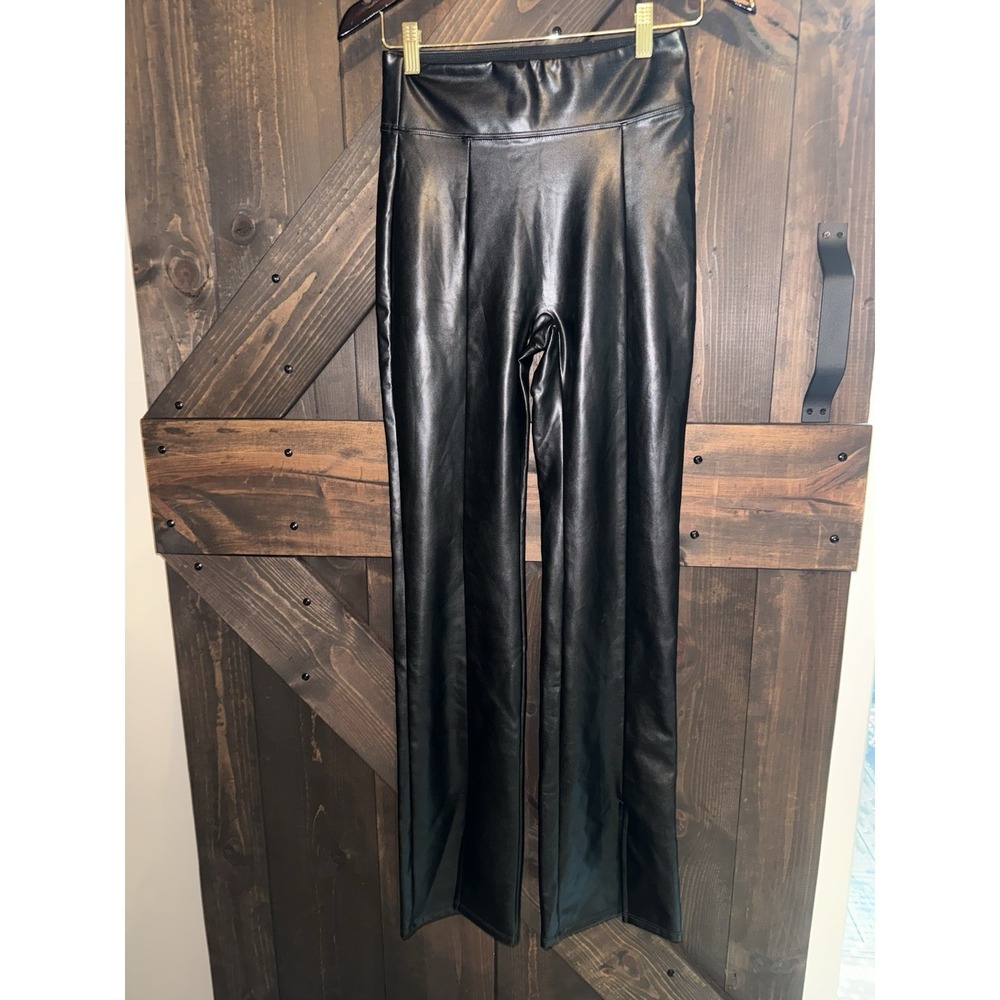 Abercrombie & Fitch Vegan Leather Split Hem Flare Leggings Black Size Small S